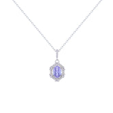 Asfour Crystal Chain Necklace With Tenzanite Art deco Oval Pendant In 925 Sterling Silver-ND0454-N